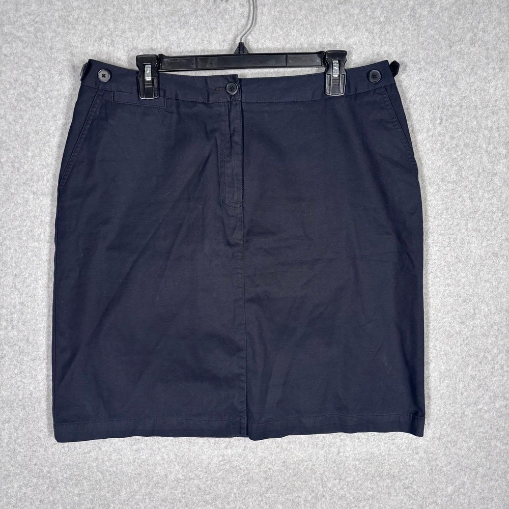 Lands End Chino Skirt 14 Navy Cotton Utility School Teacher Canvas Twill Preppy‎